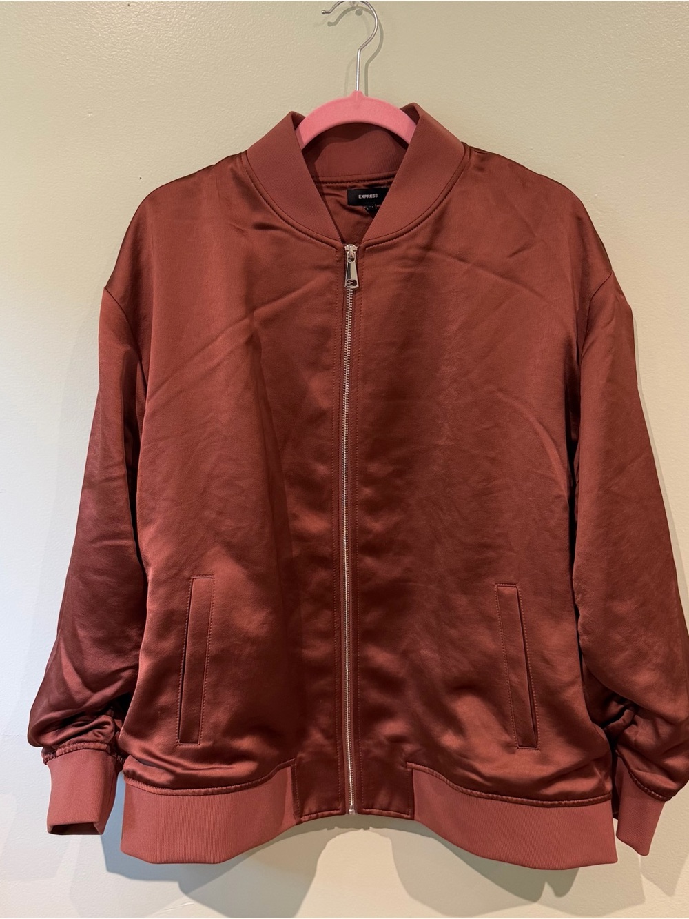 Express Satin Bomber Jacket - Rust Brown